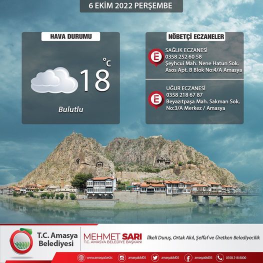 Şehrimizde bugün hava sıcaklığı en yüksek🌡18°C olacak. ☁️ Nöbetçi Eczanelerimiz 💊 Sağlık ve Uğur  Eczaneleri. Sevdiklerinizle sağlıklı, mutlu ve huzurlu bir gün geçirmeniz dileğiyle..😊